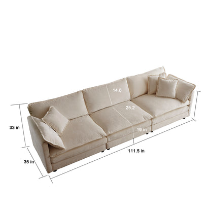 111.5"U-Shaped Sectional Sofa , 5-Seater  with 2 Ottomans,Beige