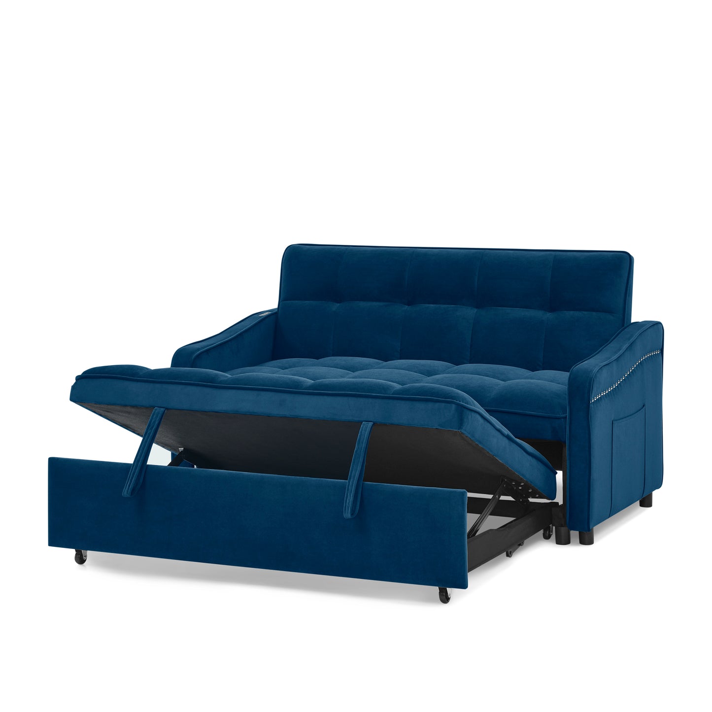 47inch, Loveseats Sofa Bed with Pull-out Bed,Blue