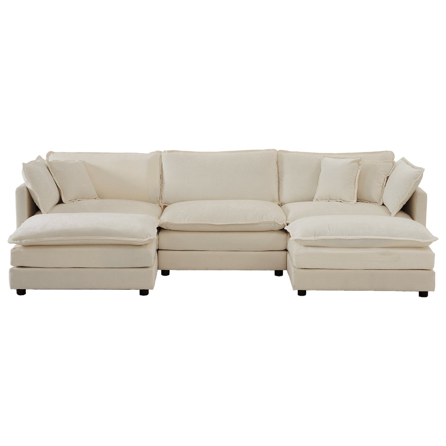 111.5"U-Shaped Sectional Sofa , 5-Seater  with 2 Ottomans,Beige