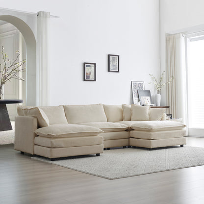 111.5"U-Shaped Sectional Sofa , 5-Seater  with 2 Ottomans,Beige