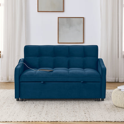 47inch, Loveseats Sofa Bed with Pull-out Bed,Blue