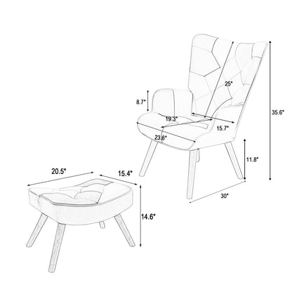 Accent Chair with Ottoman, Creative Splicing Cloth Surface, Blue