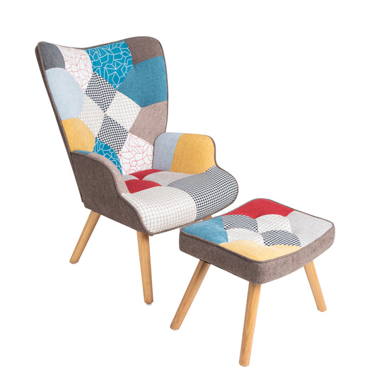 Accent Chair with Ottoman, Creative Splicing Cloth Surface