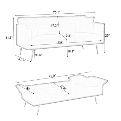 70.1 "futon sofa bed, convertible double sofa bed , Green