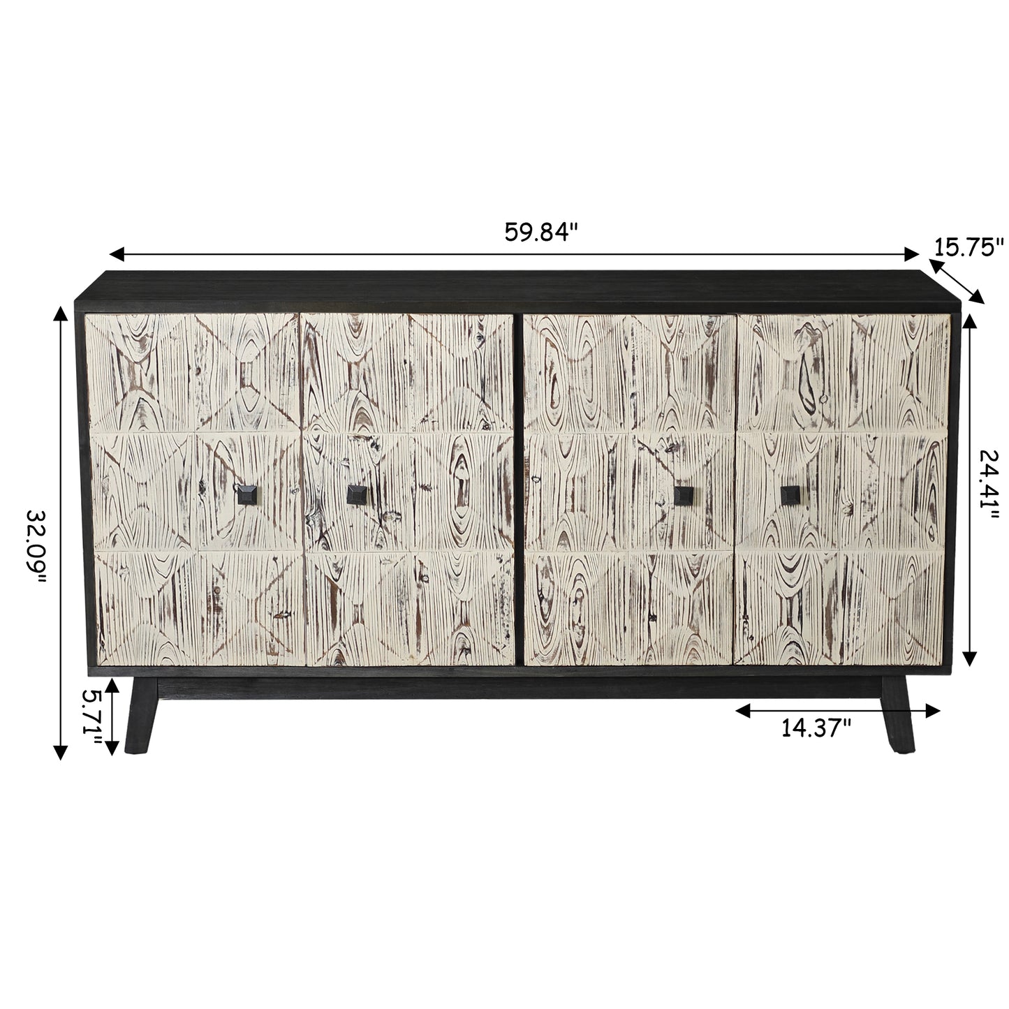 59.84" 4 Doors Vintage Sideboard， white and black