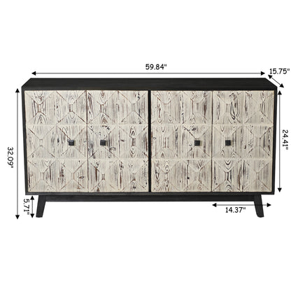 59.84" 4 Doors Vintage Sideboard， white and black