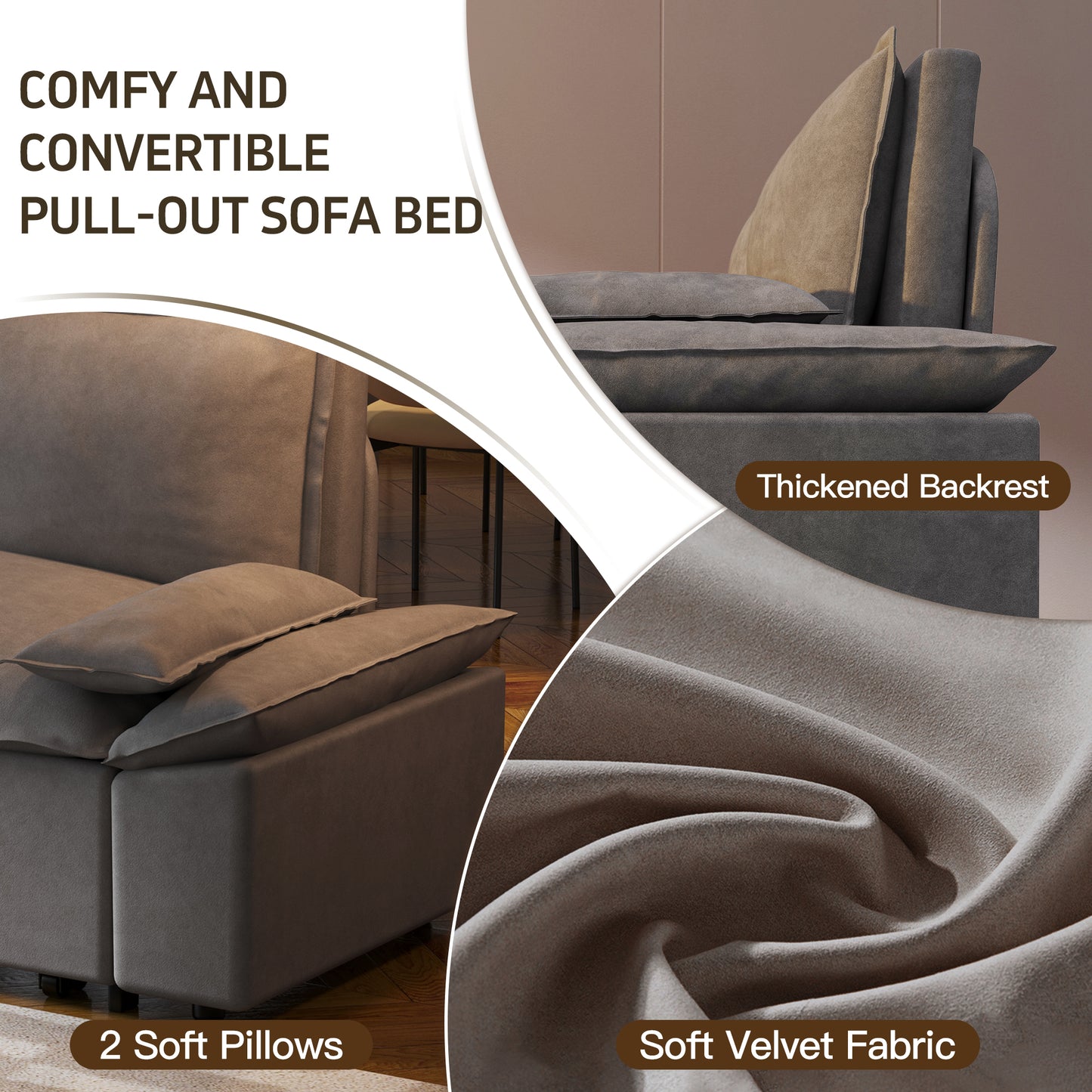 70.1" Queen Pull Out Sofa Bed, 3-in-1 Convertible Sleeper Sofa, Grey