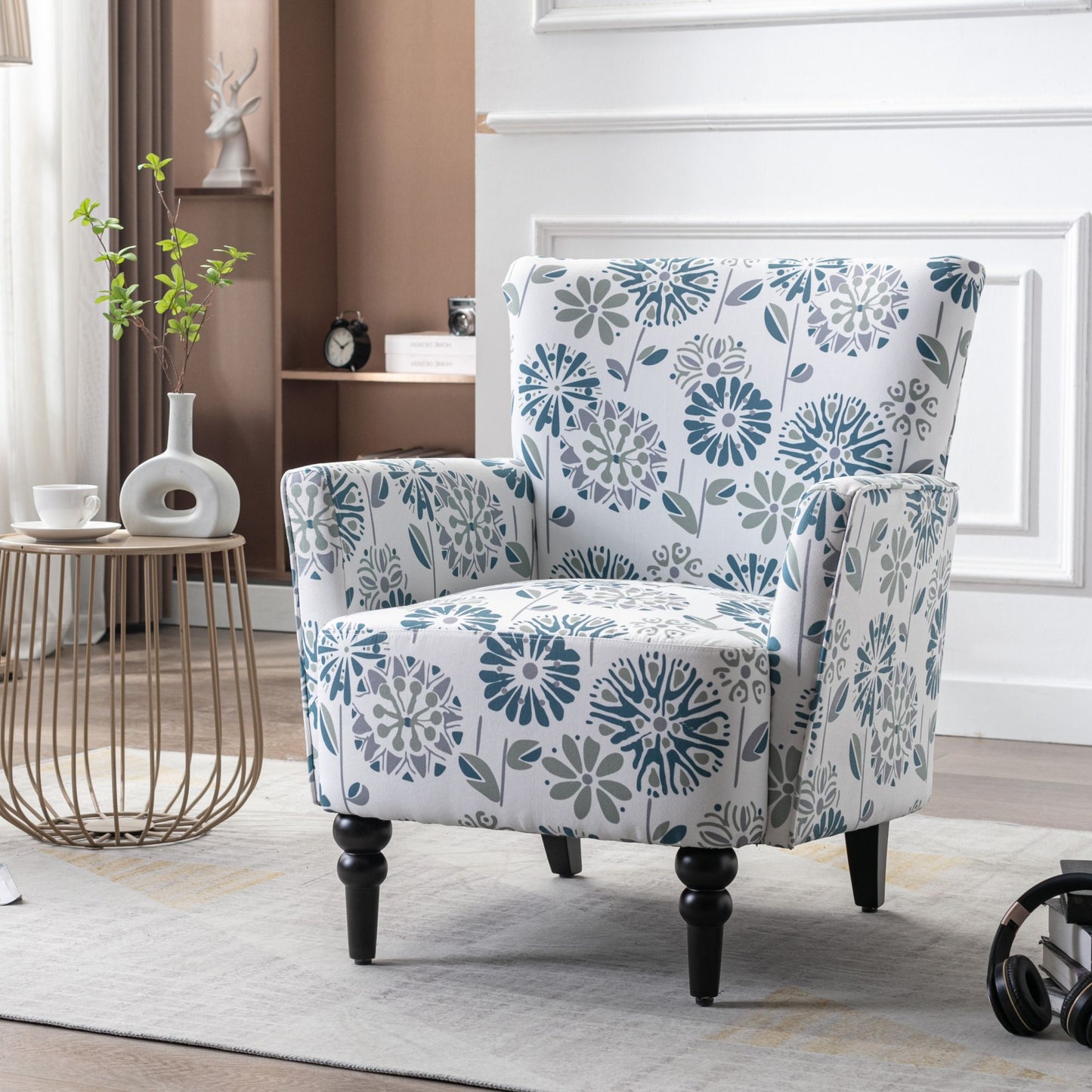 Armchair Modern Accent Sofa with Linen ,White Blue