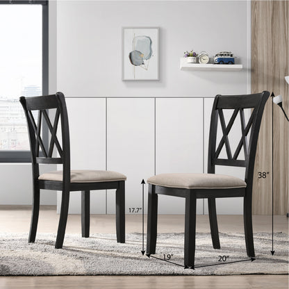 5-Piece Dining Set in Black, Solid Wood Round Table