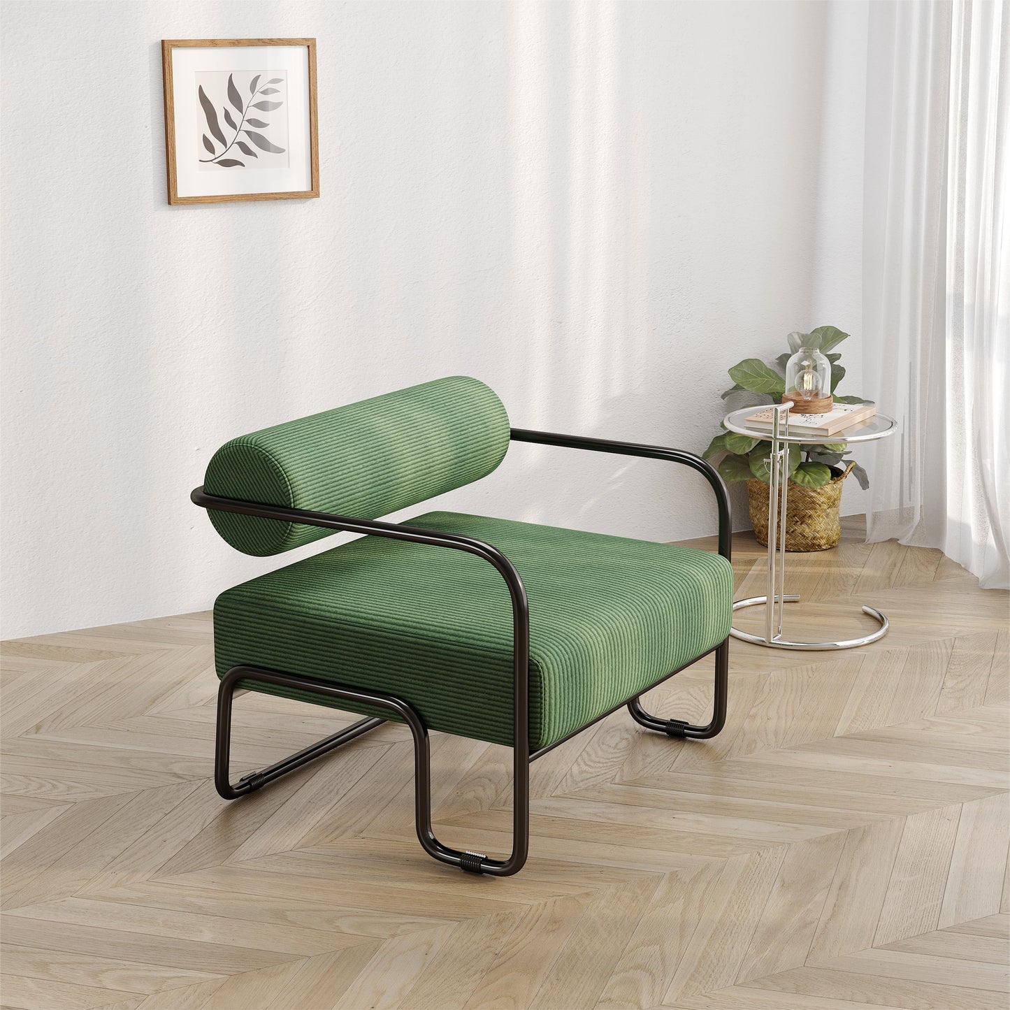 Living room iron sofa chair, balcony leisure chair, Green