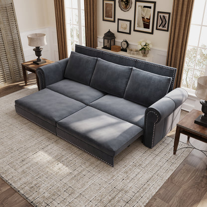 93.7" King Pull Out Sofa Bed, 3-in-1 Velvet, Dark Grey