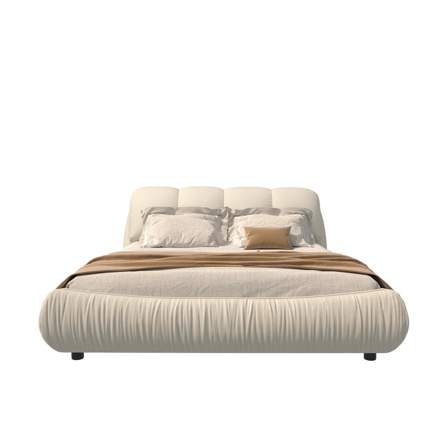 Luxury Upholstered Platform Bed with Oversized Padded Backrest ,Berige