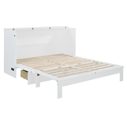 Queen Size Murphy Bed with Large Drawers, White