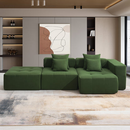 105.5''L Shaped Modular Sectional Sofa,Corduroy Couch Set，Green