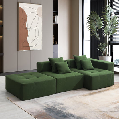 105.5''L Shaped Modular Sectional Sofa,Corduroy Couch Set，Green