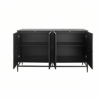 4 Door Wooden Accent Black Lacquered  Cabinet