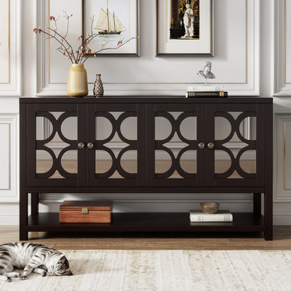 Retro Console Table/Storage Cabinet with Mirrored Doors,Espresso