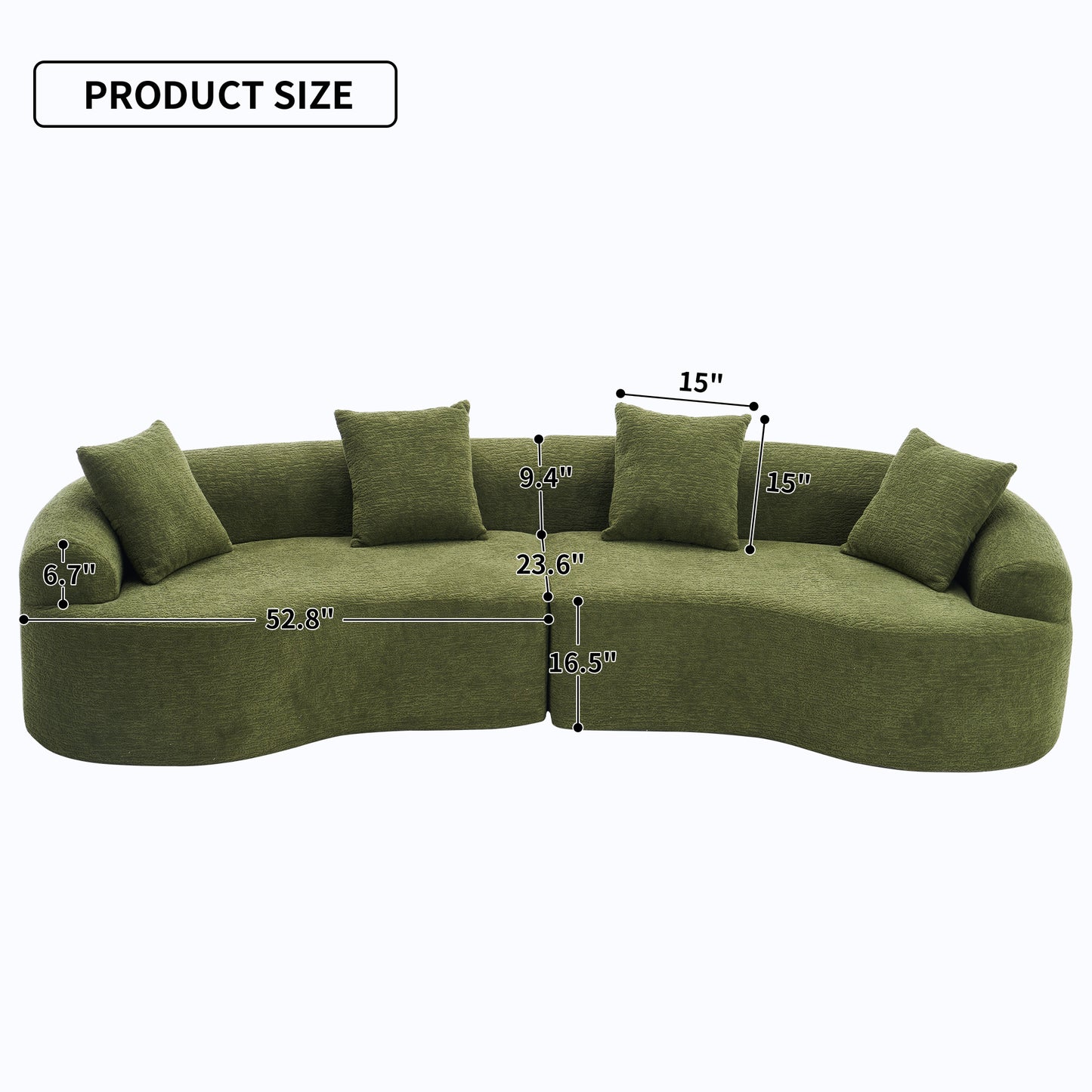 110'' 4 Seater Curved  Sofa with Chenille fabric，Green