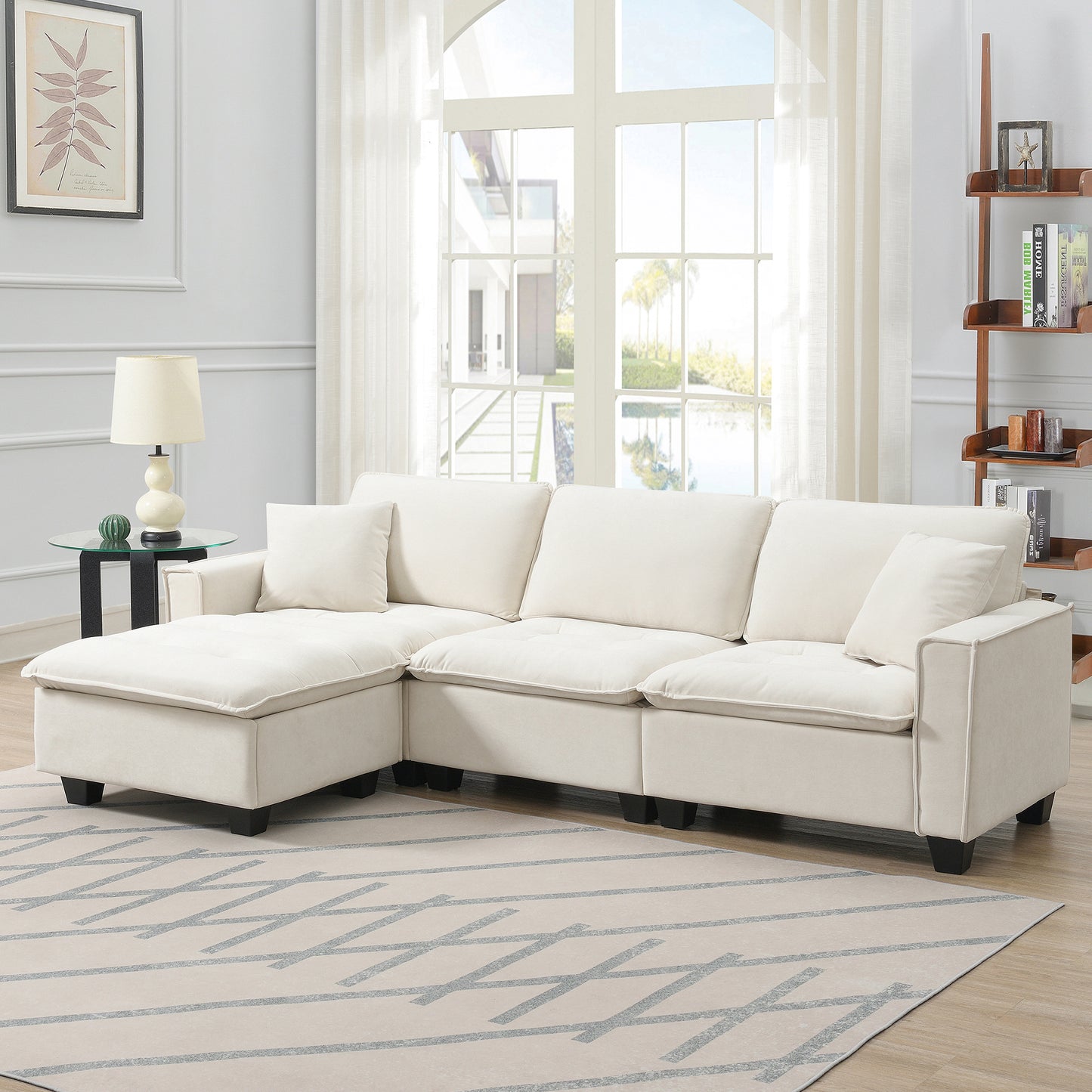 100*59" Modern Convertible Sectional Sofa,L-shaped ,Beige