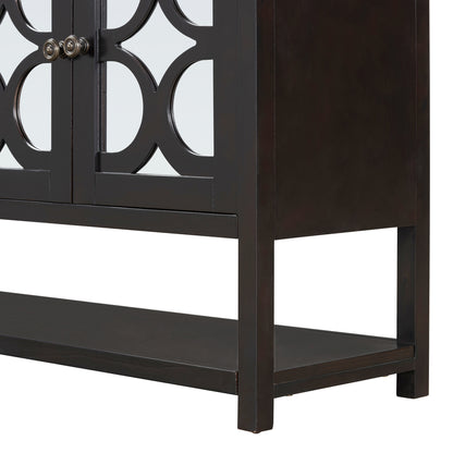 Retro Console Table/Storage Cabinet with Mirrored Doors,Espresso