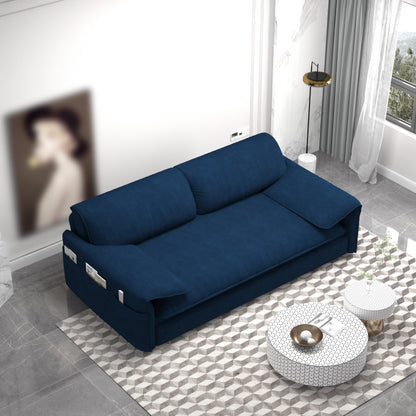 63.8" Queen Pull Out Sofa Bed,   with Side Storage, Blue