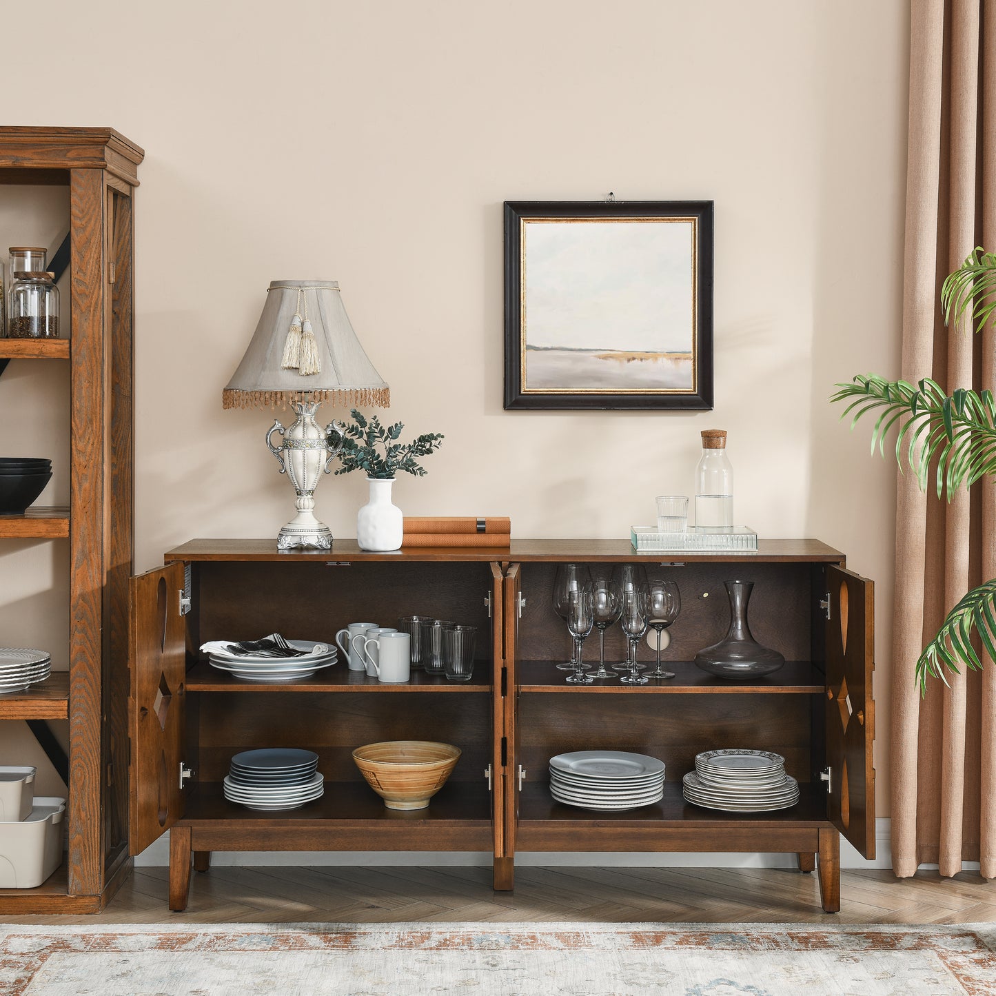 4 Door Mid Century Modern Sideboard Buffet Cabinet with Storage