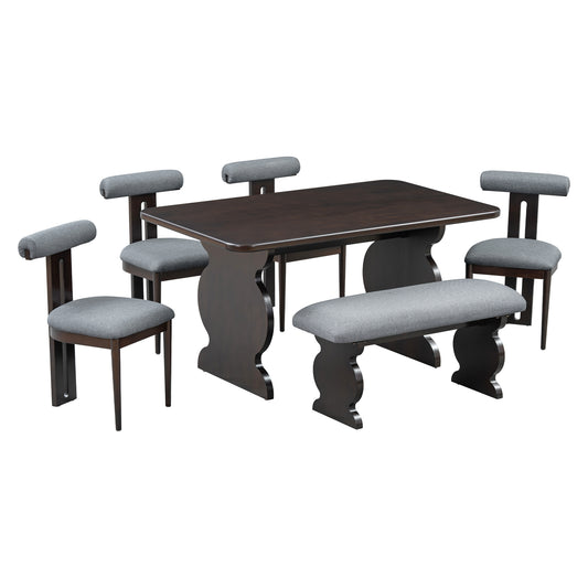 6-Piece Dining Set, Mid-Century Modern Table