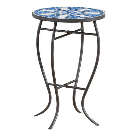 Round Iron End Table, mosaic-style pattern