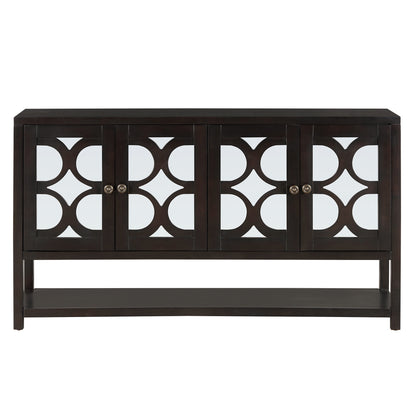 Retro Console Table/Storage Cabinet with Mirrored Doors,Espresso