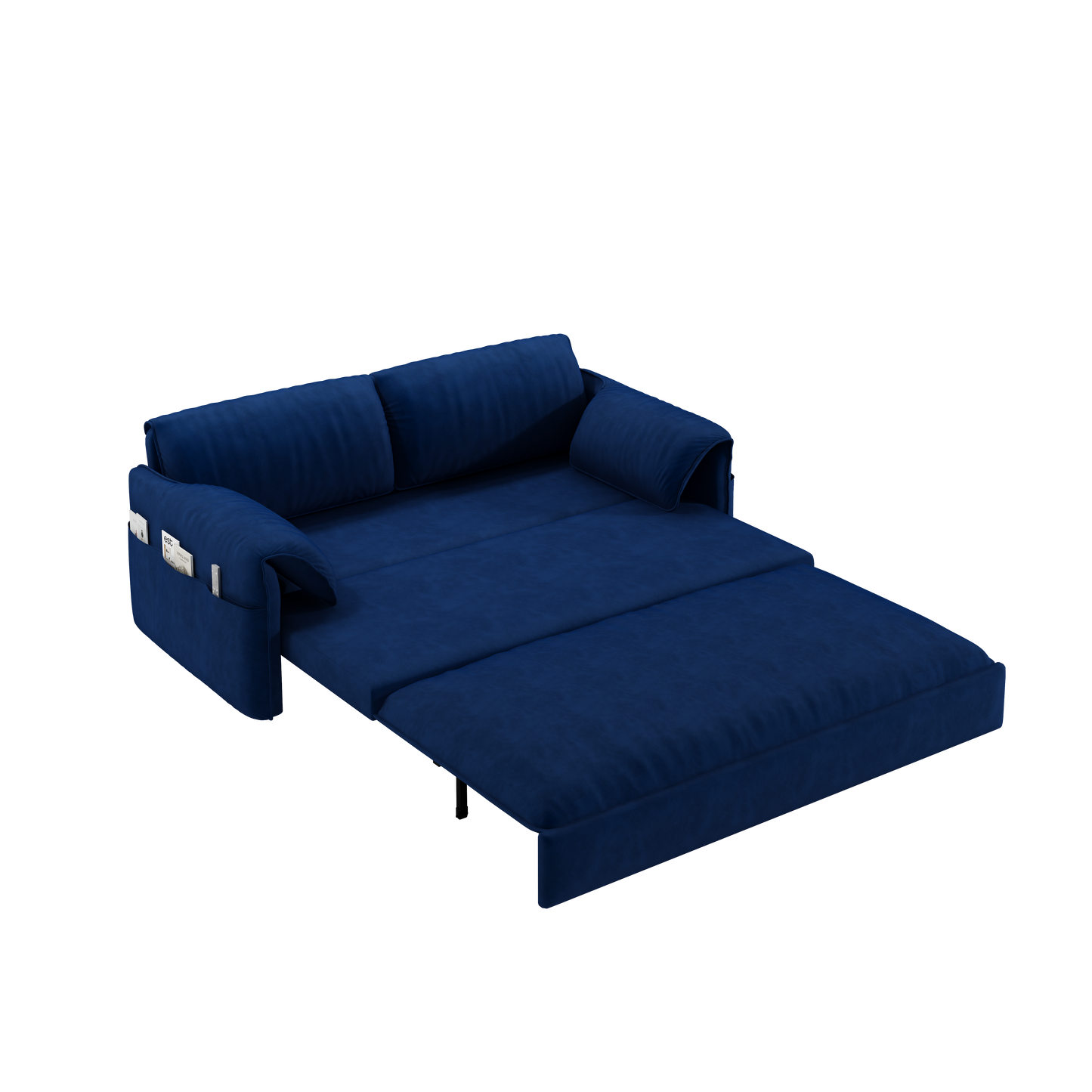 63.8" Queen Pull Out Sofa Bed,   with Side Storage, Blue