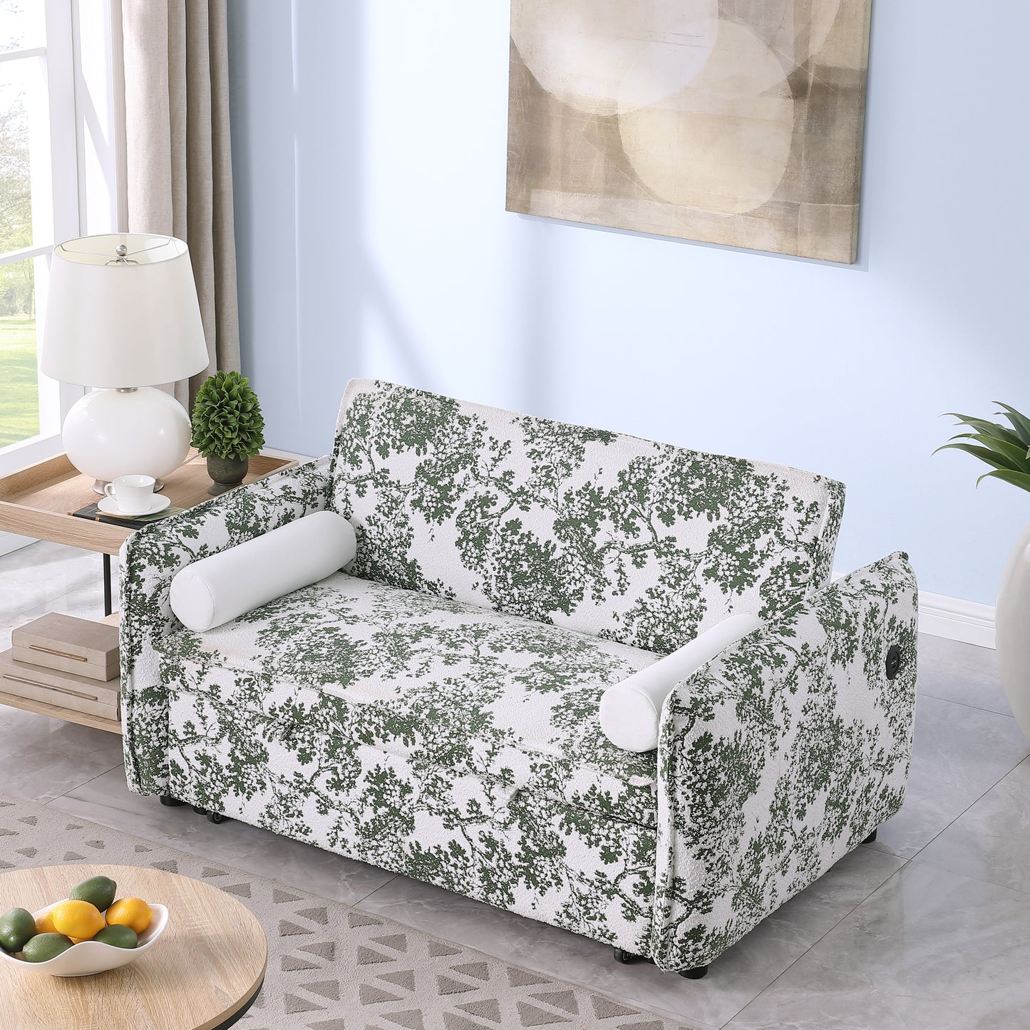 Boucle convertible two-bedroom sofa with adjustable back, Green