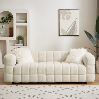 Teddy Fleece Boucle Upholstered Loveseat Sofa Couch,Beige