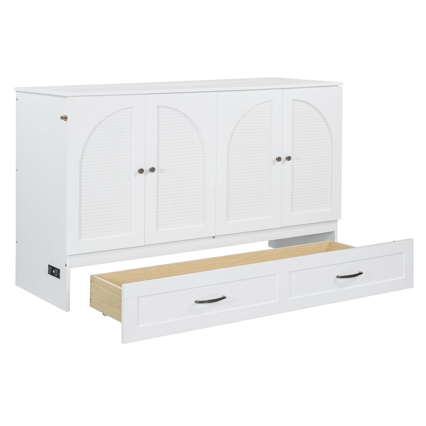 Queen Size Murphy Bed with Large Drawers, White