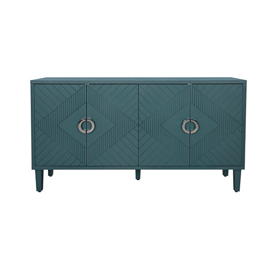 Stylish and Functional 4-Door Intaglio Storage Cabinet, Blue