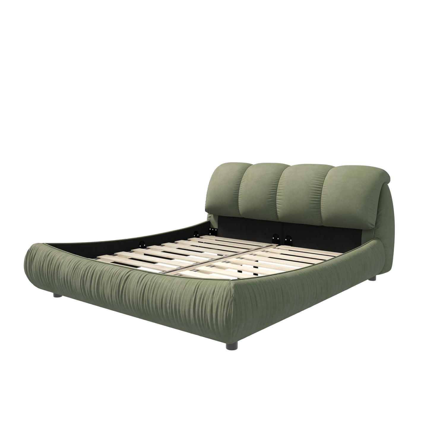 Queen Size Upholstered Platform Bed with Oversized Padded Backrest ,Green