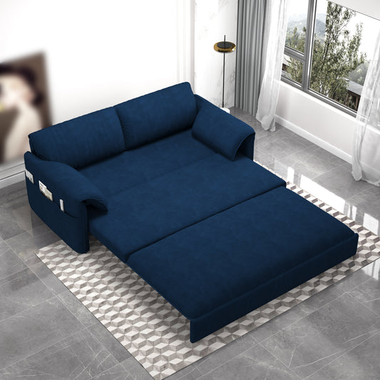 63.8" Queen Pull Out Sofa Bed,   with Side Storage, Blue