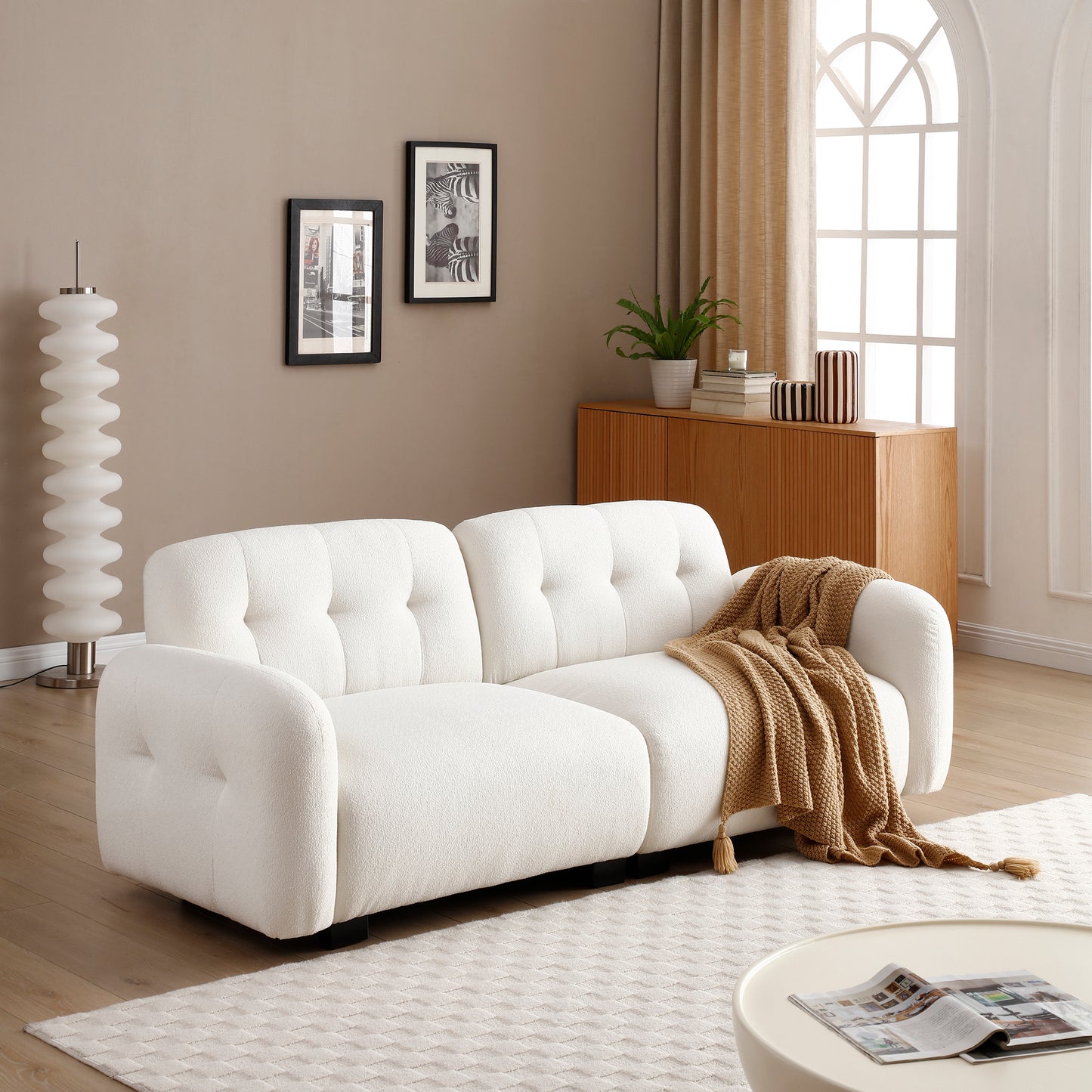 81.48" Modern Sofa Couch,3-Seater Teddy Sofa, White