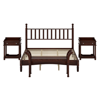 4-Pieces Retro Style Bedroom Sets, Queen Size  Bed , Walnut