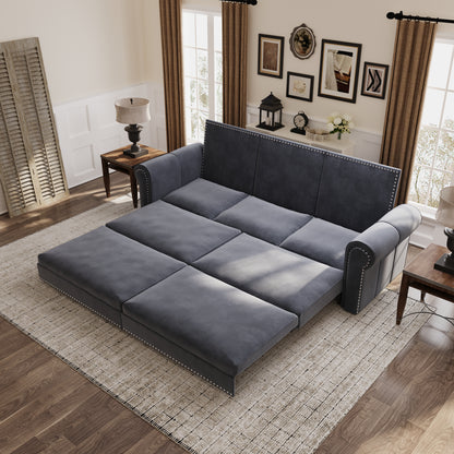 93.7" King Pull Out Sofa Bed, 3-in-1 Velvet, Dark Grey