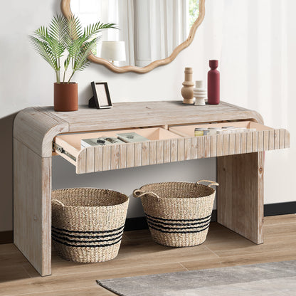 59'' Vintage Crafted Entryway Table, Natural Wood Washed
