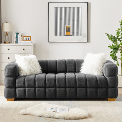 Teddy Fleece Boucle Upholstered Loveseat Sofa Couch,Dark Grey