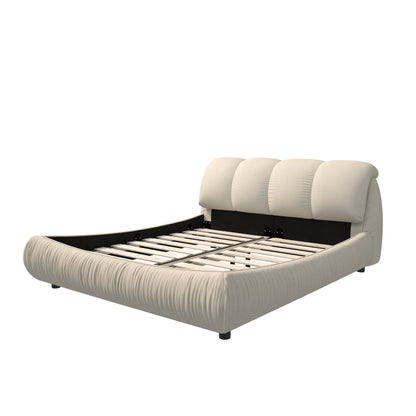 Luxury Upholstered Platform Bed with Oversized Padded Backrest ,Berige