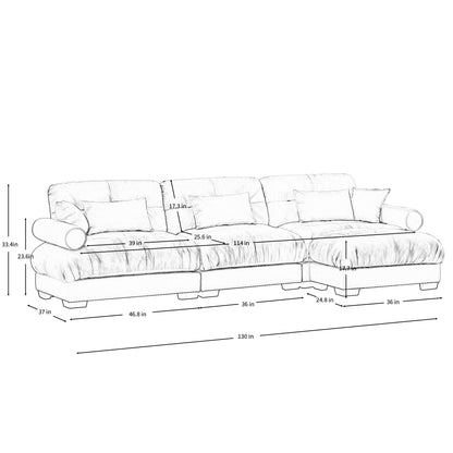 130inch L-Shaped Velvet Sectional Sofa with Ottoman,Cream