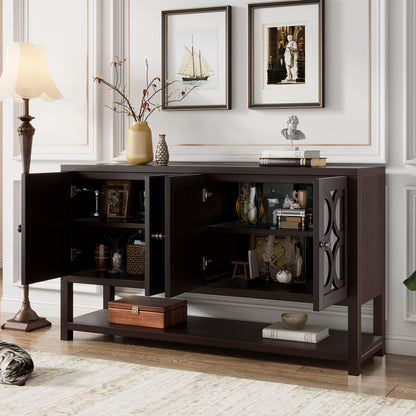 Retro Console Table/Storage Cabinet with Mirrored Doors,Espresso