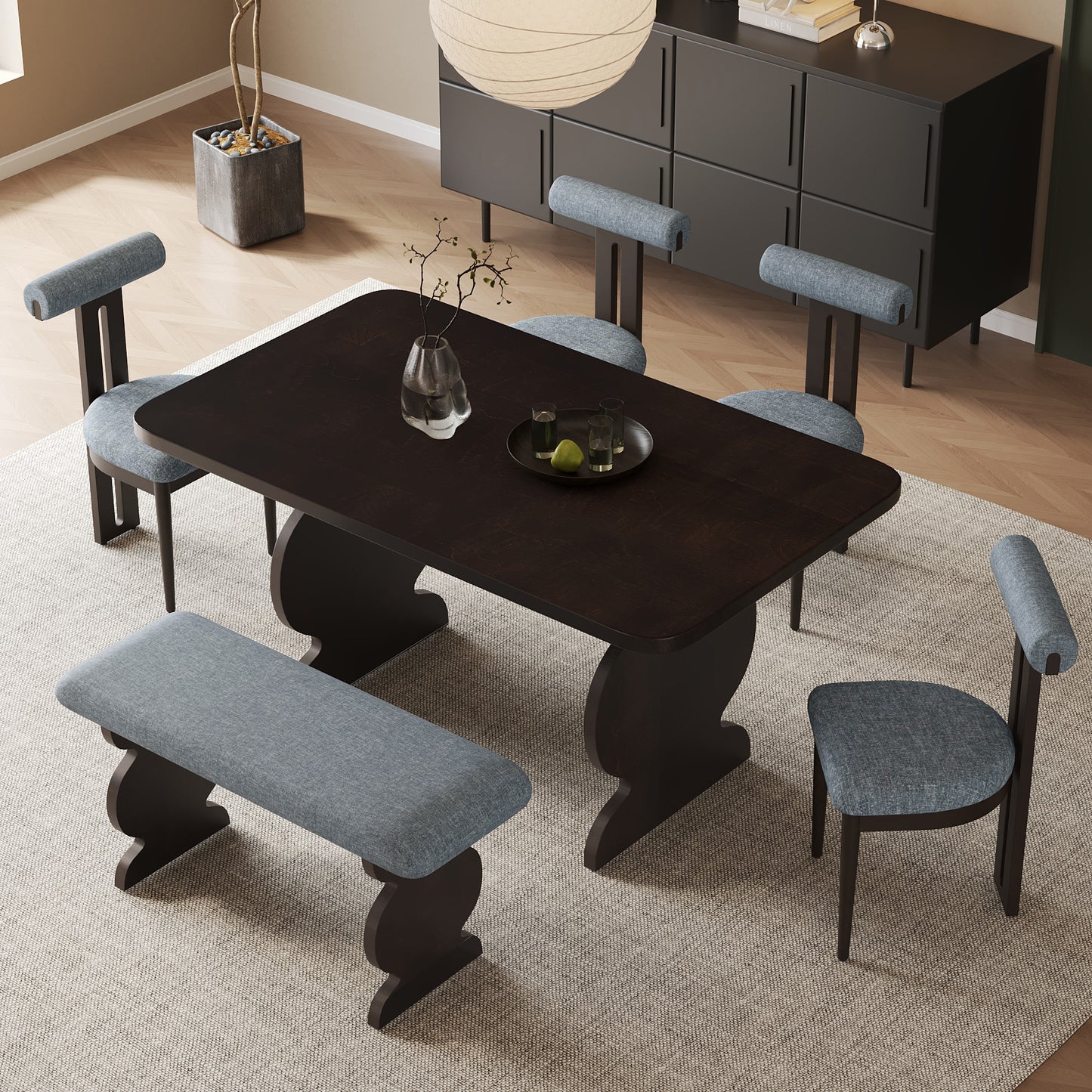 6-Piece Dining Set, Mid-Century Modern Table