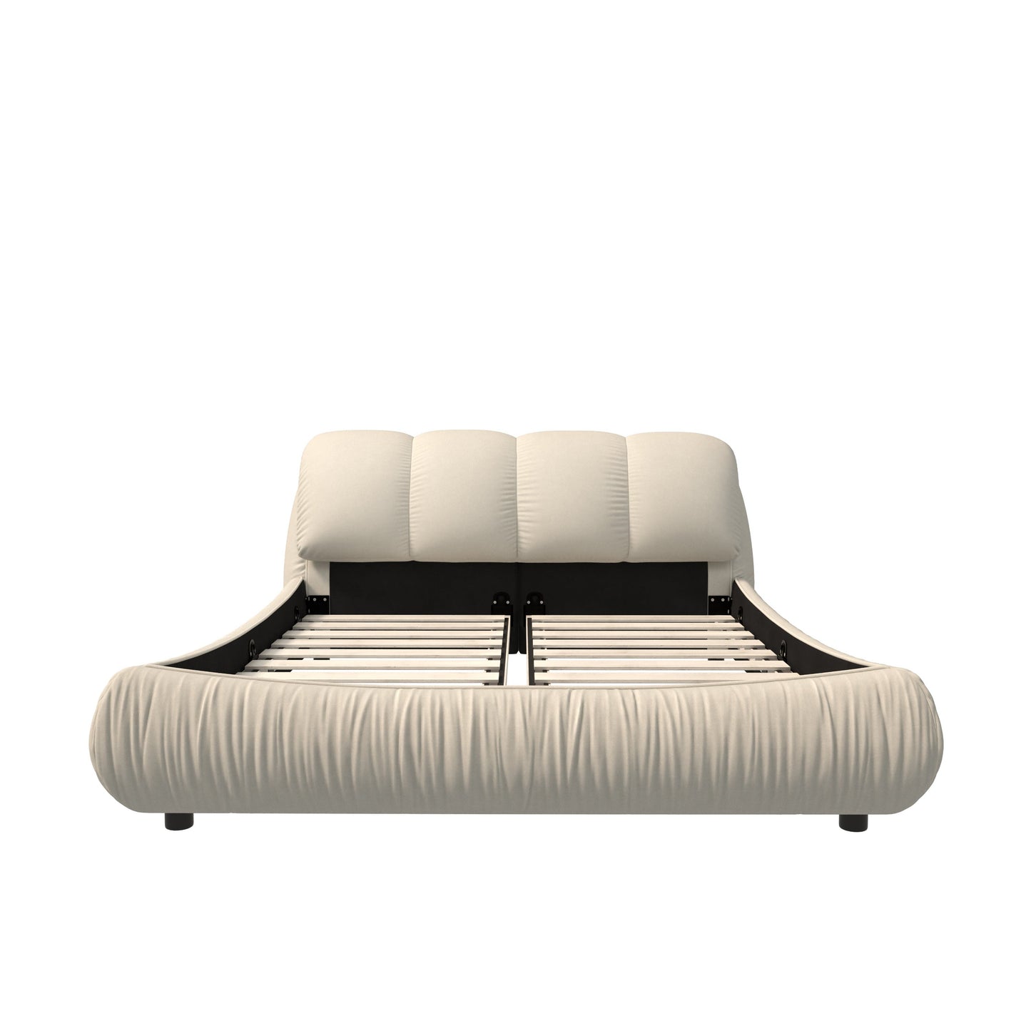 Luxury Upholstered Platform Bed with Oversized Padded Backrest ,Berige