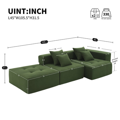 105.5''L Shaped Modular Sectional Sofa,Corduroy Couch Set，Green