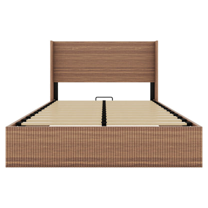 Queen Size Wooden platform bed frame with lift storage,Natural Wood