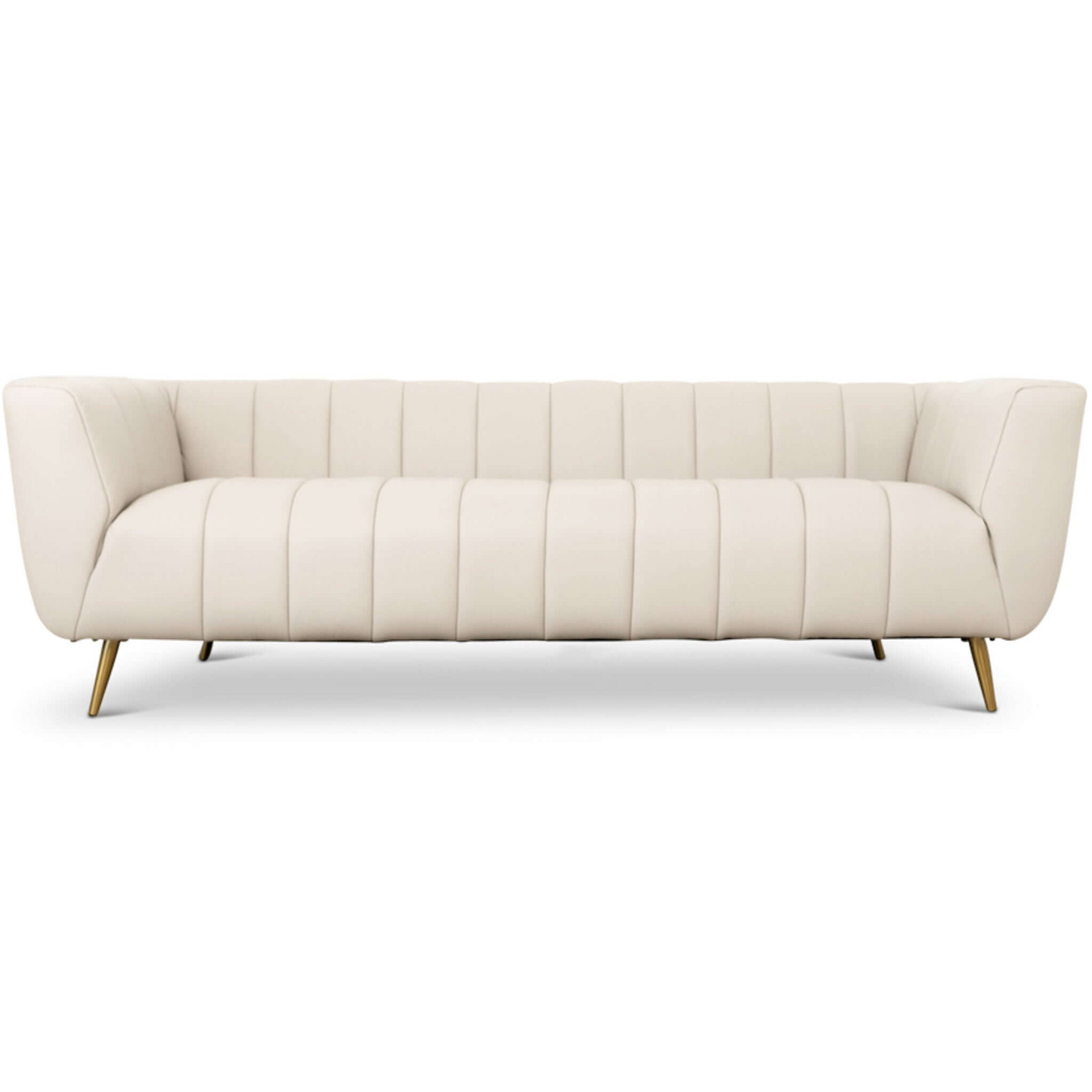 Italian Beige Leather Channel Tufted Sofa