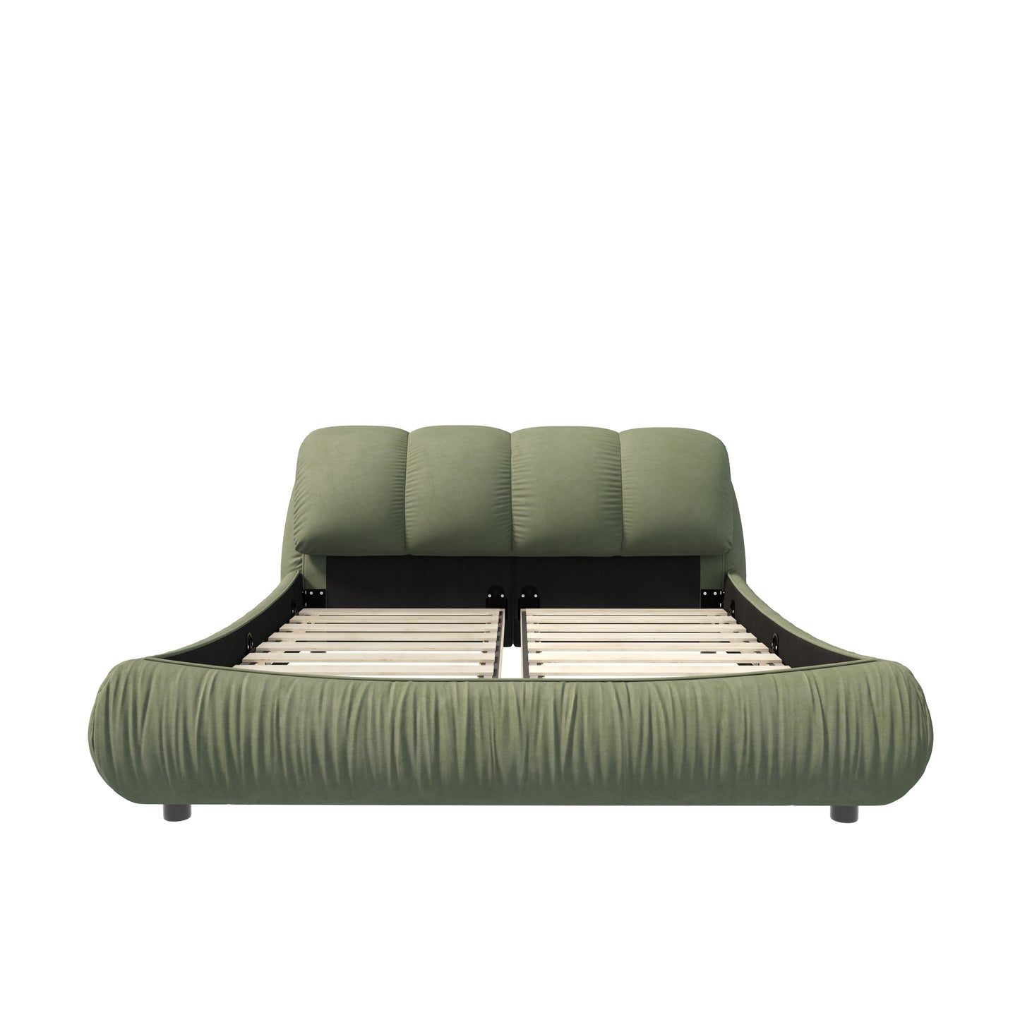 Queen Size Upholstered Platform Bed with Oversized Padded Backrest ,Green